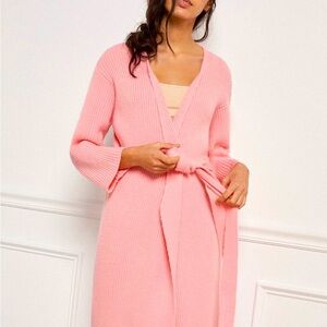 Pink cardigan - tie belt - large